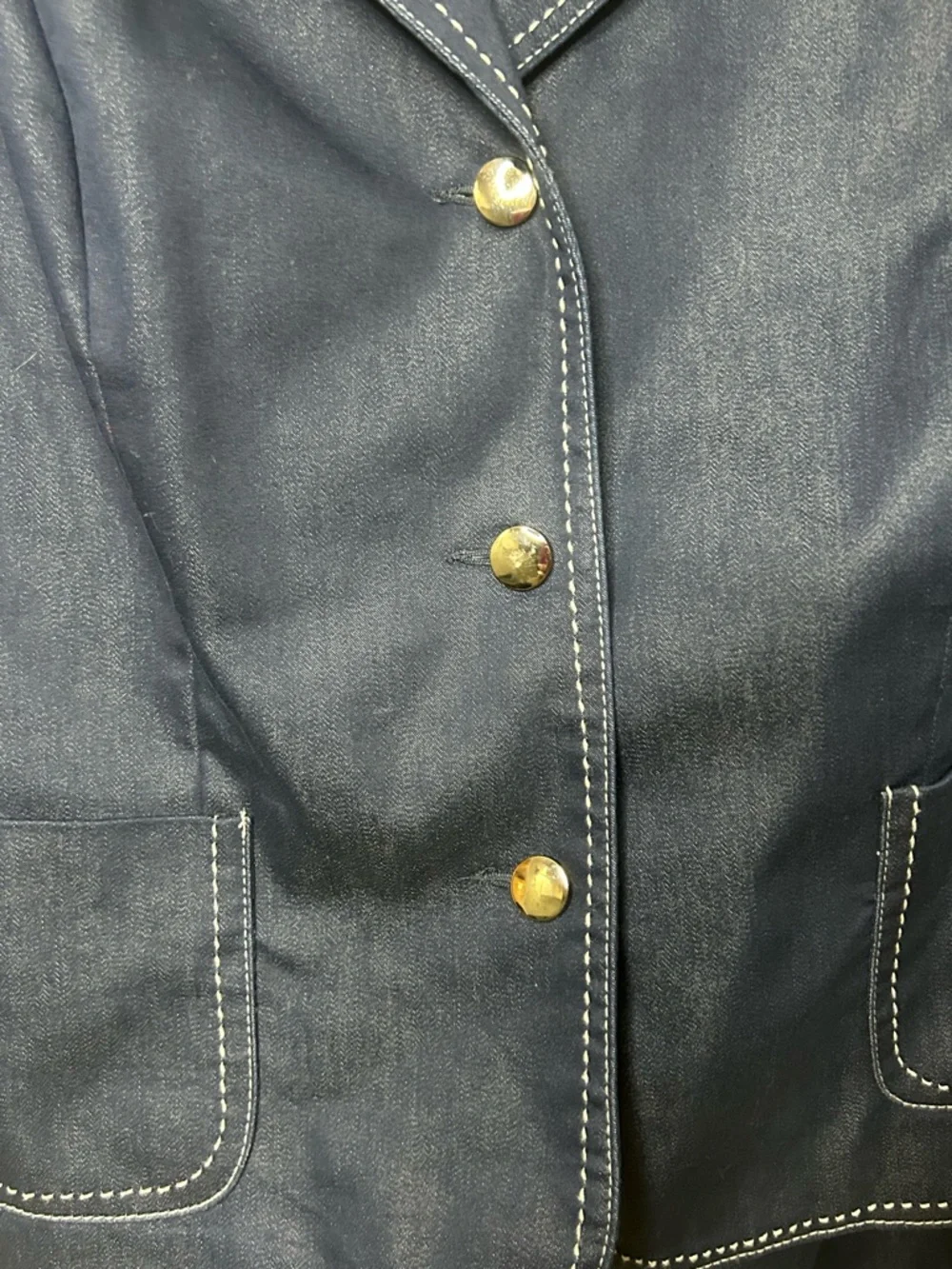 Tailored Denim Navy Women's Suit (Jacket and Skirt) with Contrast Stitching - Picture 4 of 9